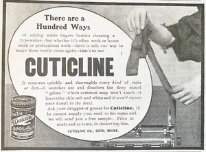 CUTICLINE Co. Bath, Maine Hand Soap Household Cleaning Product Vtg 1905 Print Ad - Picture 1 of 2