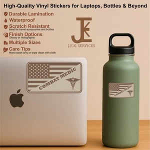 Combat Medic Desert Tan Flag Gloss Vinyl Sticker, Water Bottles/Laptops, Veteran - Picture 1 of 3