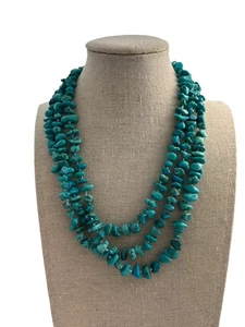 Multi-Strand Faux Turquoise Chip Bead Necklace Boho Southwestern Statement - Picture 1 of 10