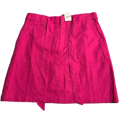 Saia J Crew feminina rosa linho mistura de algodão saia utilitária cinto gravata tamanho 12 nova com etiquetas - Imagem 1 de 4