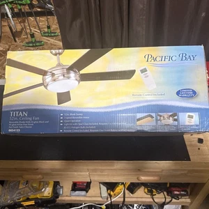 Pacific Bay Titan 52 Ceiling Fan  W/Reversible Blades Hi-Gloss Blk  / White Pine - Picture 1 of 7