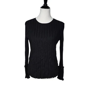 Philosophy Size Medium Black Ribbed Pullover Long Sleeve Knit Sweater Top - Picture 1 of 8