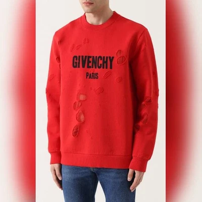 Moletom Givenchy AW/17 vermelho desgastado estampa de logotipo gola redonda, tamanho EUA P - Imagem 1 de 4