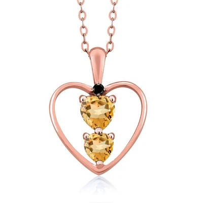 Collar colgante de plata enchapado en oro rosa de 18 quilates citrino y diamantes negros para Foto 1 de 3