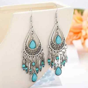Lab-Created Blue Turquoise & Rhinestone Earrings! FREE SHIPPING IN THE USA! - Picture 1 of 1