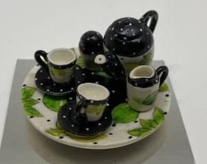 Dollhouse Miniature Tea Set Lime Themed- Handcrafted - Picture 1 of 2