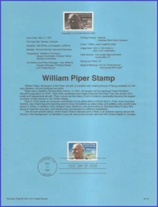 USA8 #C129 U/A SOUVENIR PAGE FDC   William Piper - Picture 1 of 1
