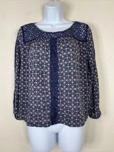Xhilaration Damen Bluse Größe M Blau Boho Strick Spitze Verziert Langarm - Bild 1 von 5