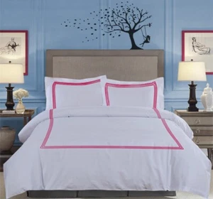 Scala Soft Brushed 600-TC Egyptian Cotton 3-Line Embroidered Duvet Cover Set - Picture 1 of 59