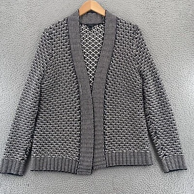 Talbots Sweater Womens Large White Black Wool Blend Open Cardigan Chunky Knit - Image 1 of 4