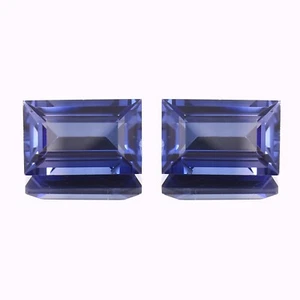 Natural Ceylon Blue Sapphire Emerald Cut Loose Gemstone Matched Pair 14x10MM - Picture 1 of 6