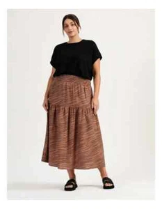 Linen Blend Shirred Waist Skirt in Brown/Black, size 22 - Picture 1 of 8