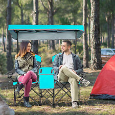 Portable Folding Camping Canopy Chairs w/ Cup Holder Cooler Outdoor Turquoise