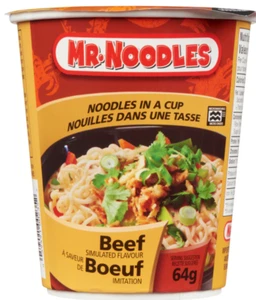 Qty: 12 Mr. Noodles Beef Simulated Flavor Instant Noodles Cup 64g FRESH CANADA! - Picture 1 of 3