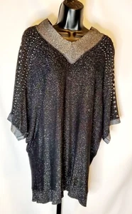Ashley Stewart Black and Silver Glitter V-neck Plus Size Sweater - Size 18/20 - Picture 1 of 12
