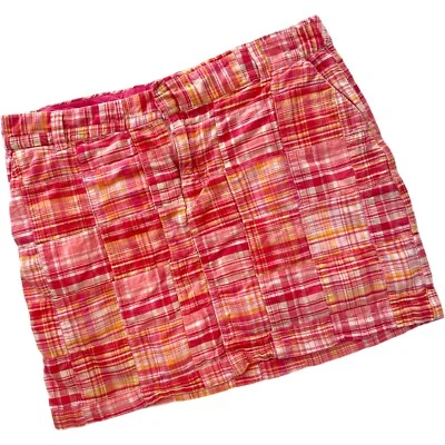 Falda corta británica caqui rosa a cuadros forrada con retazos talla 10 Foto 1 de 4