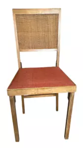 Vintage Leg O Matic Wood Folding Chair Camper RV Airstream Brown Cane Backrest - Picture 1 of 10