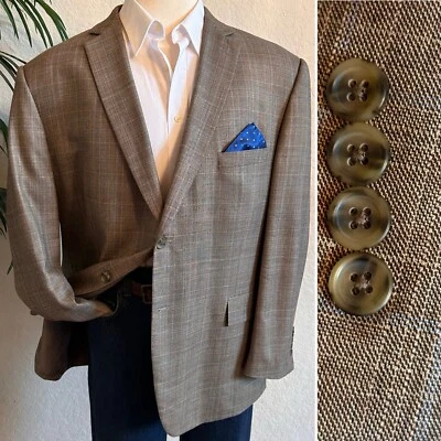MENS BLAZER SIZE 52 PLAID SPORT COAT PRONTO UOMO PLATINUM WOOL/RAYON JACKET - Image 1 of 4