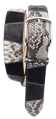 Cintura 4 cm in Coccodrillo, Pitone e pelle bovina, Dark Coffee-Unisex - Immagine 1 di 4