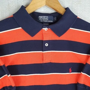 VTG POLO RALPH LAUREN Size Large Made in USA Mens Polo Shirt Orange/Blue Striped - Picture 1 of 13