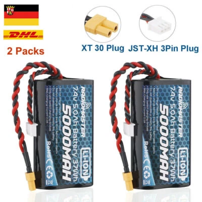 2 Stücke 5000mAh 7,4V 2S Li-ion Akkus XT30 Stecker für RadioMaster TX16S Sender - Bild 1 von 4