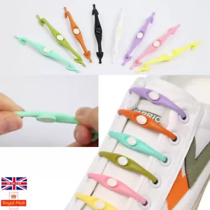 Coloured Rubber Silicone Easy No Tie Shoelaces Adult & Child Trainer Shoe Laces - Picture 1 of 21