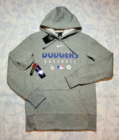 NIKE MLB Los Angeles Dodgers Hoodie Small Mens Gray Blue Pullover Fleece Sweater Cover