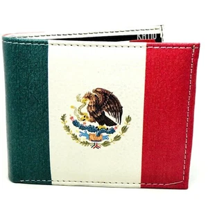 Mexico Flag Print Bi-Fold Men's Wallet - Picture 1 of 6