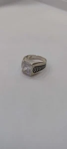 White Zircon Stone Men Ring Sterling Silver 925 خاتم زركون ابيض فضة ٩٢٥ - Picture 1 of 10