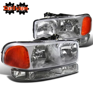 99-06 GMC Sierra Truck Chrome Housing Headlights +Turn Signal Crew Cab Single - Picture 1 of 2
