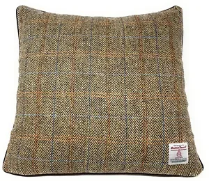 Harris Tweed Brown Herringbone Double Sided Square Cushion Throw Pillow Cover - Picture 1 of 5