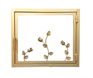Decorative fireplace door in gold with rose decorat | height: 40cm width: 60cm | - Picture 1 of 4
