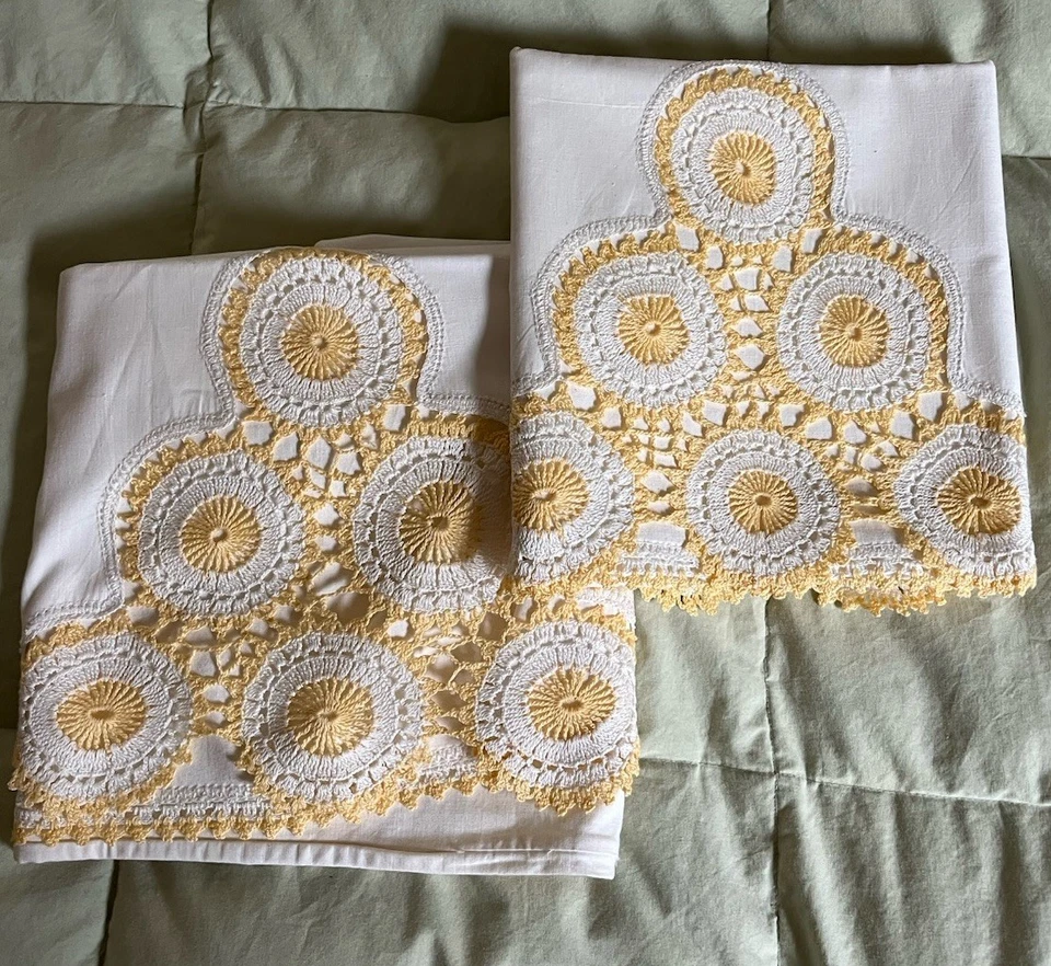 "Fundas de almohada estándar bordadas de colección de gran tamaño blancas hechas a mano de encaje  34 X 22""" Foto 1 de 4