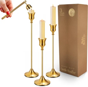 Halter 3er Set, inkl. Kerzenleuchter, goldener Kerzenständer Goldkerze - Bild 1 von 12