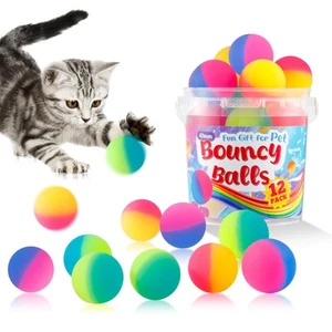 Cat Toy Bouncy Balls 12 Pack Interactive Cat Toy Ball 42Mm High Bouncing Balls - Picture 1 of 6