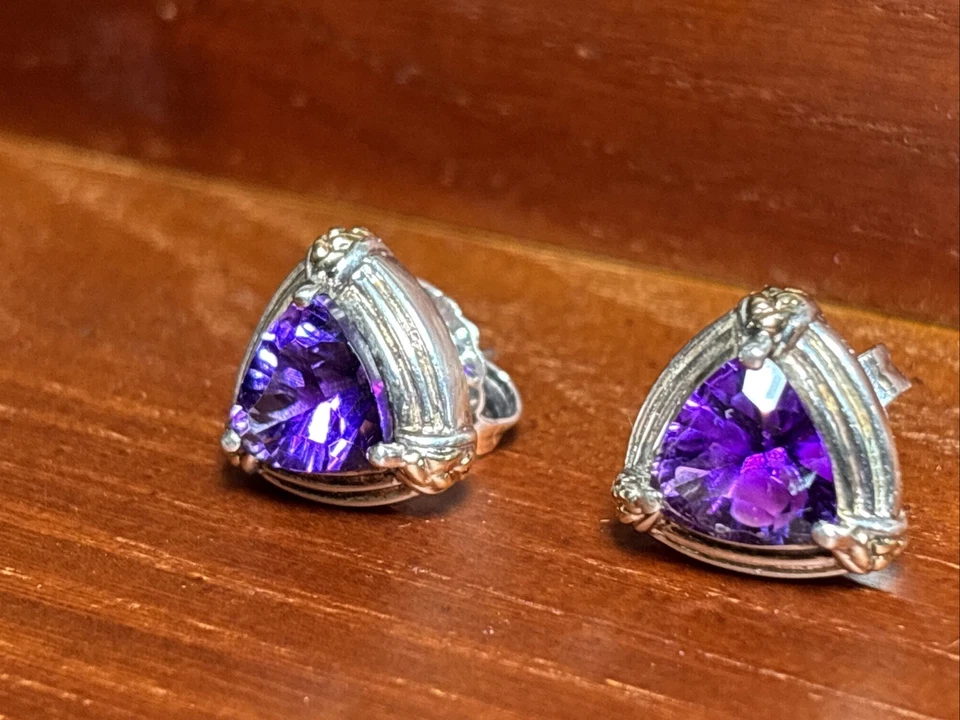 Pendientes Lorenzo Joyería Fina Amatista en Oro 18k y Plata de Ley 925 Foto 1 de 4