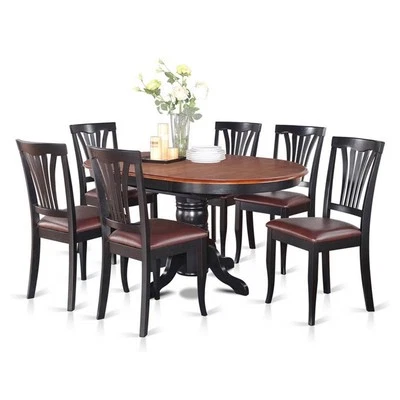 East West Furniture Avon 7-piece Wood Dining Set with Oval Table in Black/Cherry - Image 1 of 4