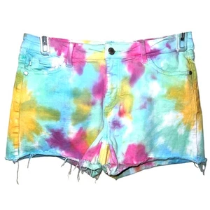 Judy blaue Damenshorts Large Denim Jeans Batik Fransen rohe Säume Festival Strand - Bild 1 von 6