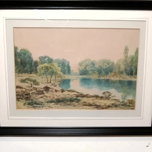 Pausage aquarelle Originale 1908 Cadre Moderne Plexiglass  - Imagen 1 de 20