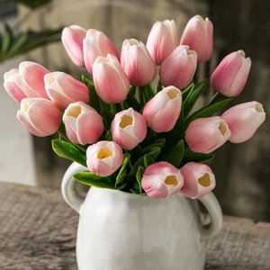 20pcs Pink and White Artificial Tulip Flowers Silk Fake Flowers 13" for Mothe... - Picture 1 of 9