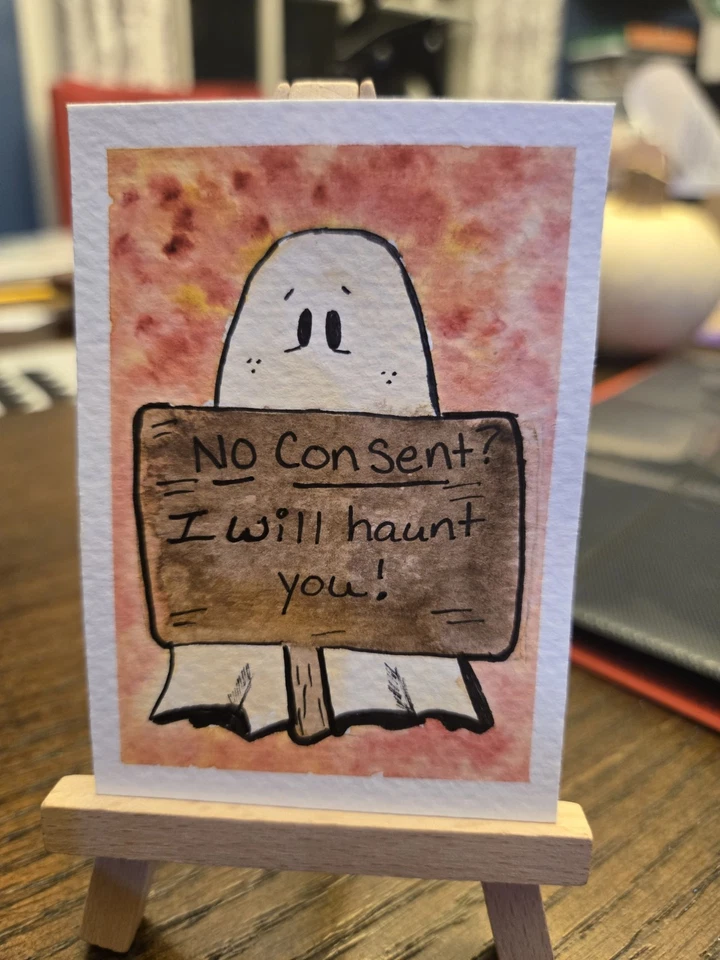 ACEO Watercolor Art Card 2.5" x 3.5" Protesting Ghost Original - Image 1 of 1