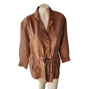 Forenza Vintage Blouse Womens Sz Medium Cinched Waist Safari Tribal Silk 80s - Picture 1 of 4