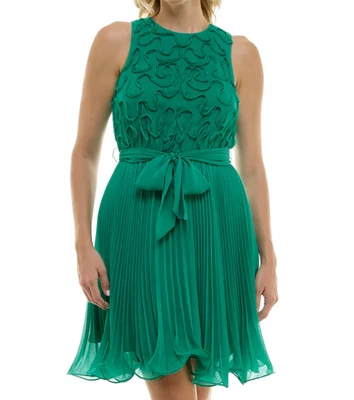 Taylor Women's Sleeveless Soutache Chiffon Fit & Flare Mini Dress Jade Sz 2 NWT - Image 1 of 4
