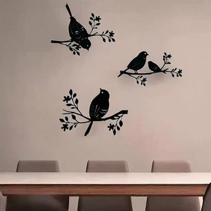 3 PIECE SET BLACK 2D METAL BIRDS SILHOUETTE WALL ART Hanging Wall Art - Picture 1 of 24