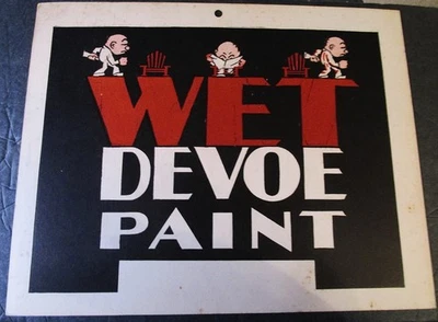 ORIGINAL Double Sided WET DEVOE PAINT Cardboard Sign - Image 1 of 2
