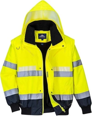 Portwest Men's G465 Glowtex 3-in-1 Bomber Jacket. Hi-Vis Yellow / Navy. Medium - Image 1 of 4