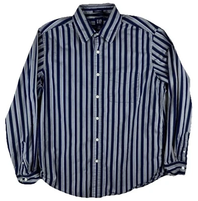 Vintage Gap Medium 15-15.5 Blue Beige Stripe Pocket Casual Button Down Shirt Y2K - Image 1 of 4