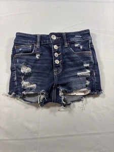 AMERICAN EAGLE HI RISE SHORTIE SHORTS SIZE 00 DISTRESSED ~NEXT LEVEL STRETCH - Picture 1 of 10