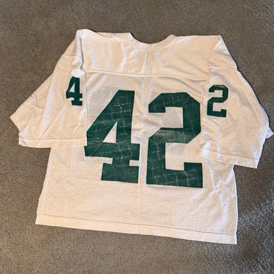 Camiseta deportiva de fútbol americano Russell vintage - talla grande - marfil con verde #42 Foto 1 de 4