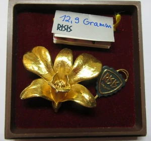 TOP Vergoldete Orchidee Brosche Original RISIS 12,9 Gramm 4,7x4cm 22 Karat Gold - Bild 1 von 4